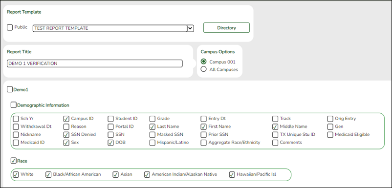 snippet of Create Registration Report with ECDS elements highlighted