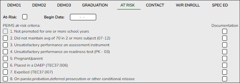 At Risk tab with At Risk field circled