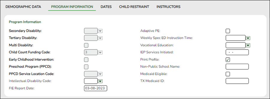 Program Information tab with fields highlighted