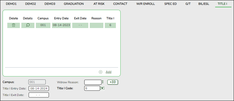 Title I tab with fields circled