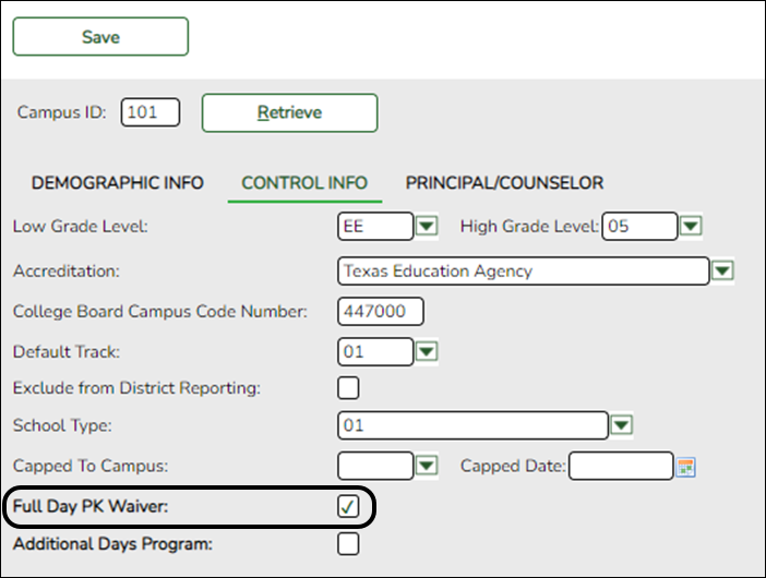 Campus Control tab