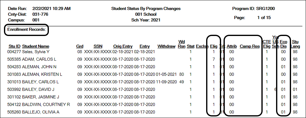 SRG1200 report page with Demo1 fields highlighted