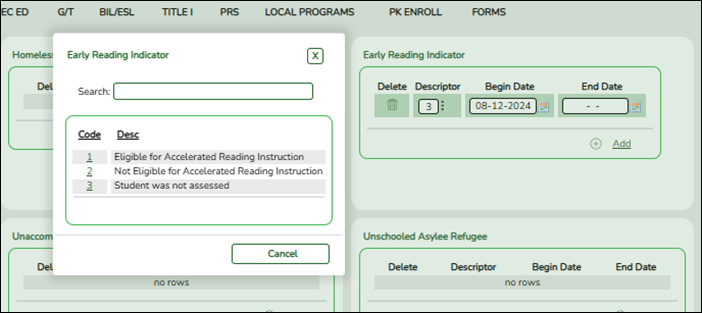 Registration Demo3 Early Reading Indicator box
