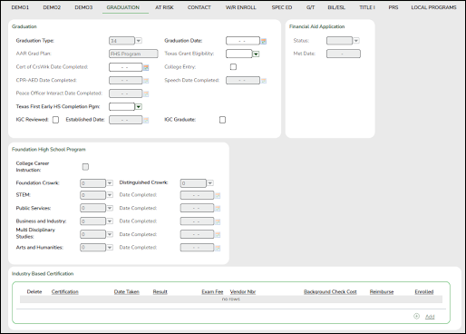 Graduation Tab for LEAs not Using the Graduation Plan Application