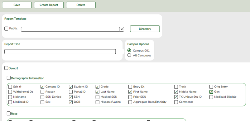 create registration report page