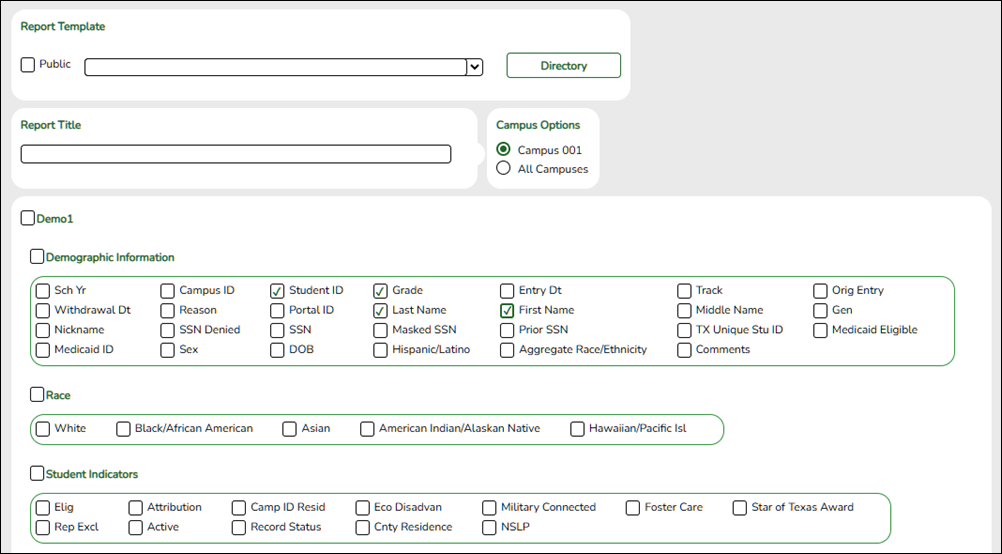 create registration report page Demo 3 section