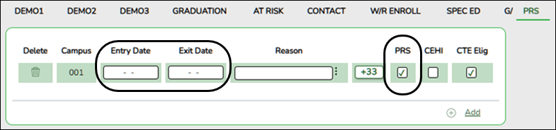 Registration PRS page