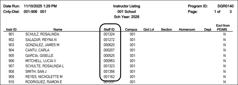 SGR0140 - Instructor List report