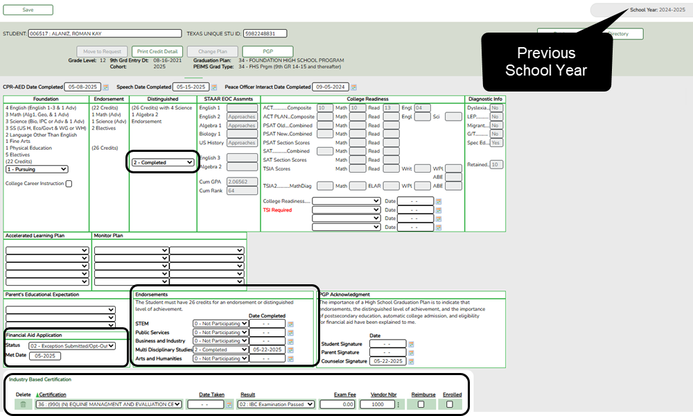 Graduation Plan PGP in the (Previous School Year)