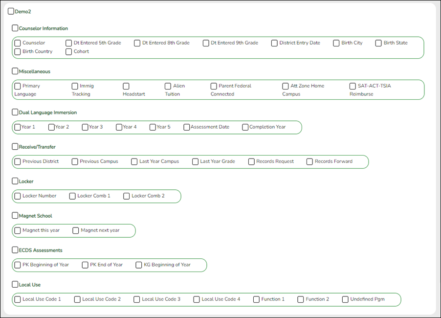 Create Registration Report page with Demo2 fields highlighted