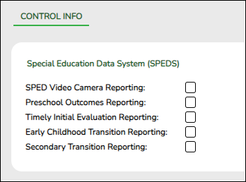 SPEDS Control Info
