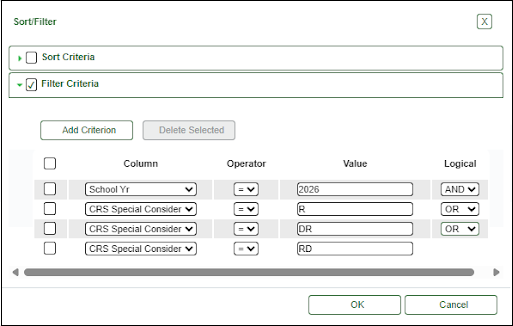 Create Report - Sort/Filter