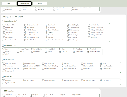 Create Grade Reporting Report - Select fields