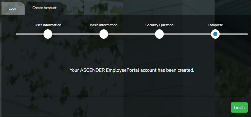 Finish Create Account