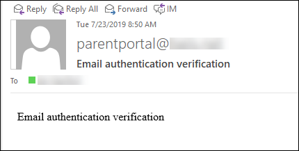 Email Authentication Verification email message