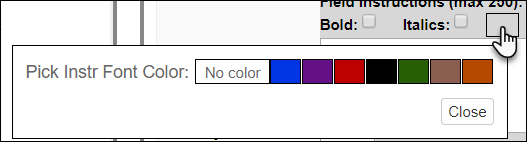 Instructions color pop-up window