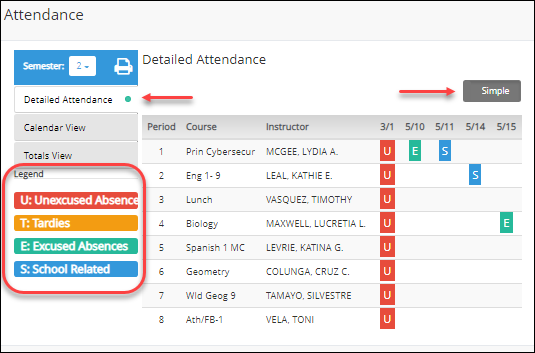 Detailed Attendance - Simple View