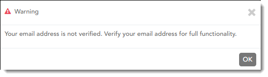 Unverified email warning message