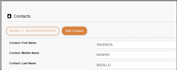 Contacts Form showing Add Contact button