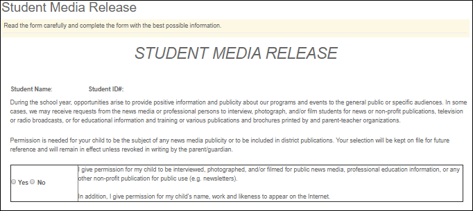 Standard Form - Student Media Release