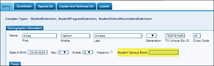 snippet of Demographic Information tab with new field highlighted