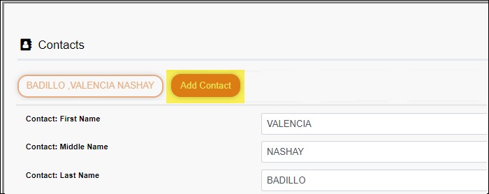Contacts tab with Add Contact button highlighted