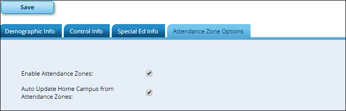 Attendance Zone Options tab
