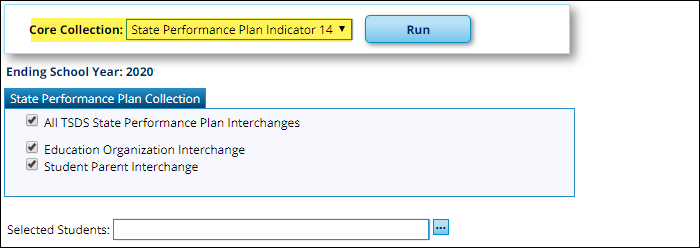 Create TSDS Core Collections Interchanges with State Performance Plan Indicator 14 option selected