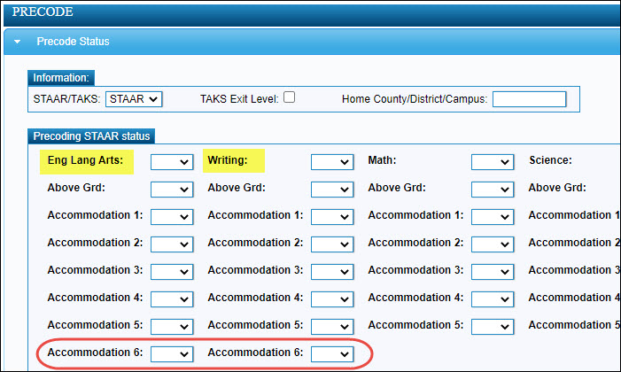 Precode Tab with New Accommodation 6 Fields