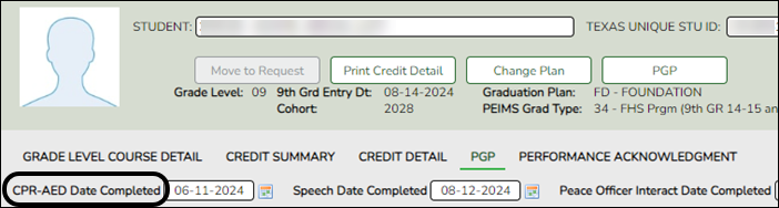 PGP page with updated field CPR Date Completed to CPR-AED Date Completed