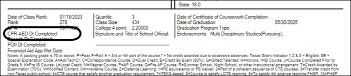 Report section showing modified title CPR Dt Completed to CPR-AED Dt Completed