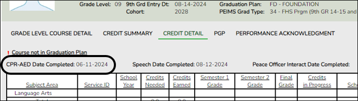 Credit Detail page with updated field CPR Date Completed to CPR-AED Date Completed
