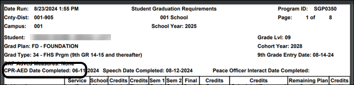Report section showing modified title CPR Date Completed to CPR-AED Date Completed