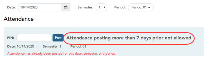 Screen shot of new messages on Attendance window