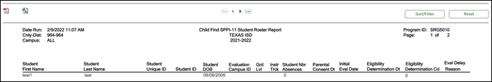 Preview of SRG5010 – Child Find SPPI-11 Student Roster Report