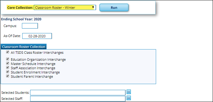 Create TSDS Core Collections Interchanges with Classroom Roster - Winter option selected