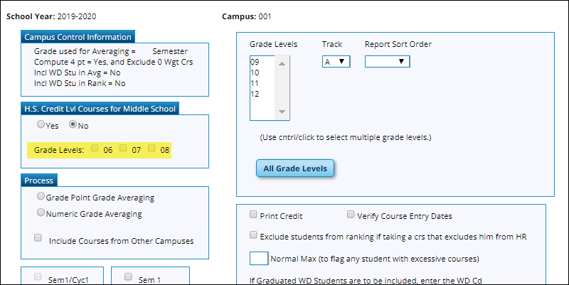 Grade Averaging and Class Ranking utility with new fields highlighted