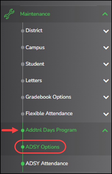 Additional Days School Year Options tab with new ADSY options highlighted