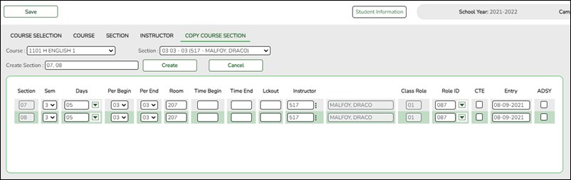 Create a new course section