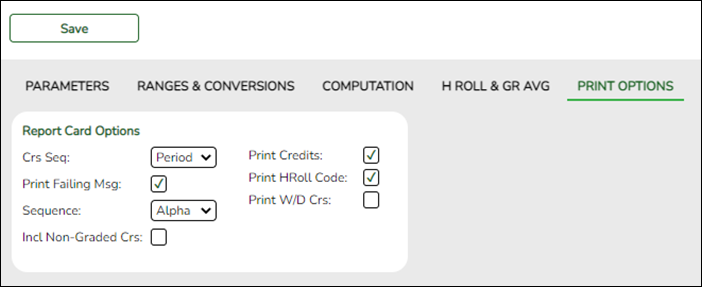 Print Options tab