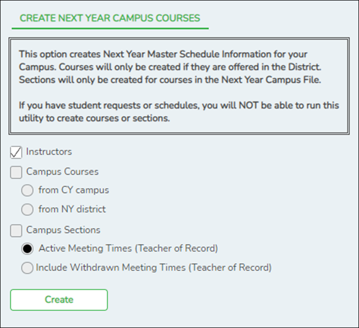  Create NY Master Schedule > Campus tab with Instructors selected