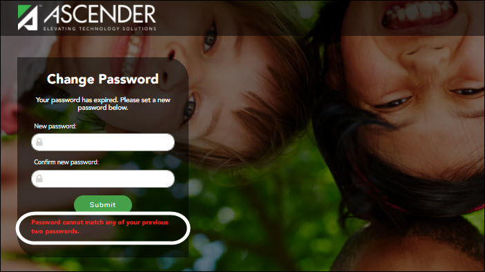 Expired Password page