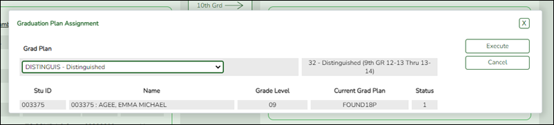 Pop up window allowing you to select a grad plan