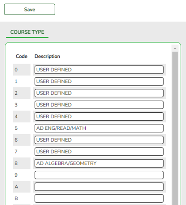 Course Type page