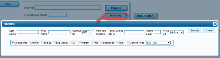 Registration directory search fields