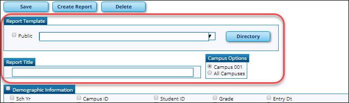 Create Discipline Report page with Report Template section circled