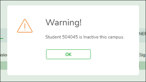 Message stating that student is inactive