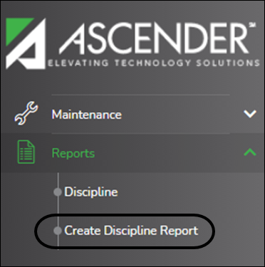 Discipline Reports menu with Create Discipline Report circled