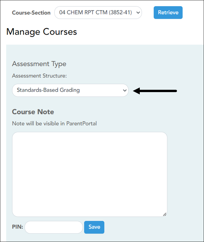 Manage Courses page