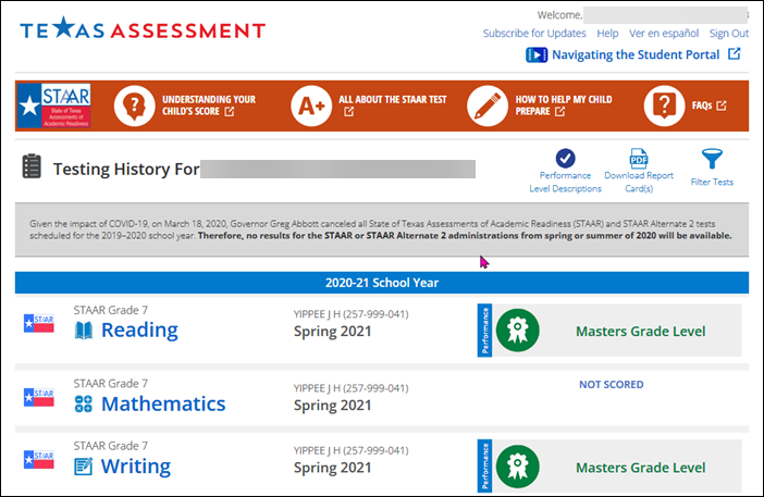 Texas Assessment login page